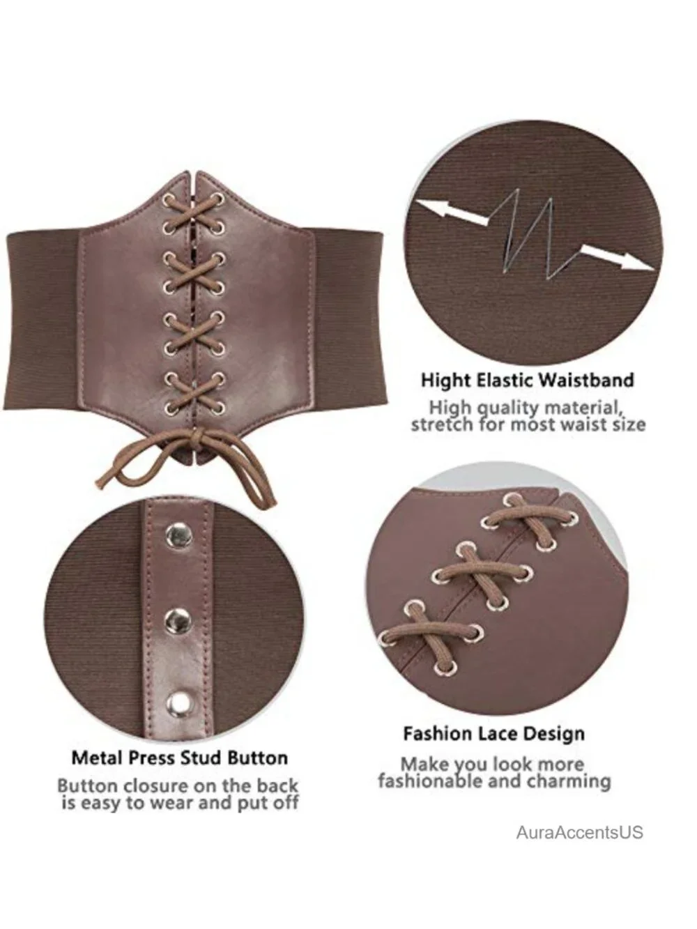 PU Leather Lace-up Cinch Belt Elastic Waist Belt Corset